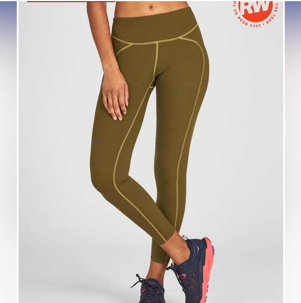 Janji Olive Green High-Rise Leggings with Yellow Stitching